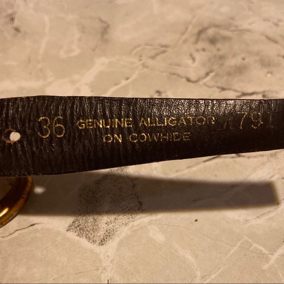 Vintage Genuine Alligator On Cowhide Belt 36 Classic - Picture 6 of 10